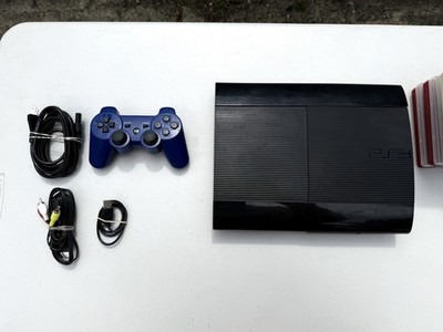 Sony PlayStation 3 PS3 Super Slim Console Bundle Blue Controller Cables Tested