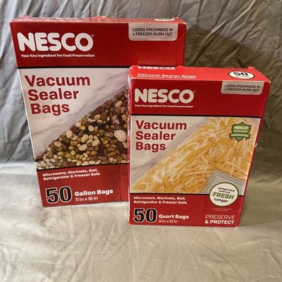 Nesco 50 Count Gallon Sealer Bags 11 X 16, 40 Quart 4 X 6 Bags Open Box New