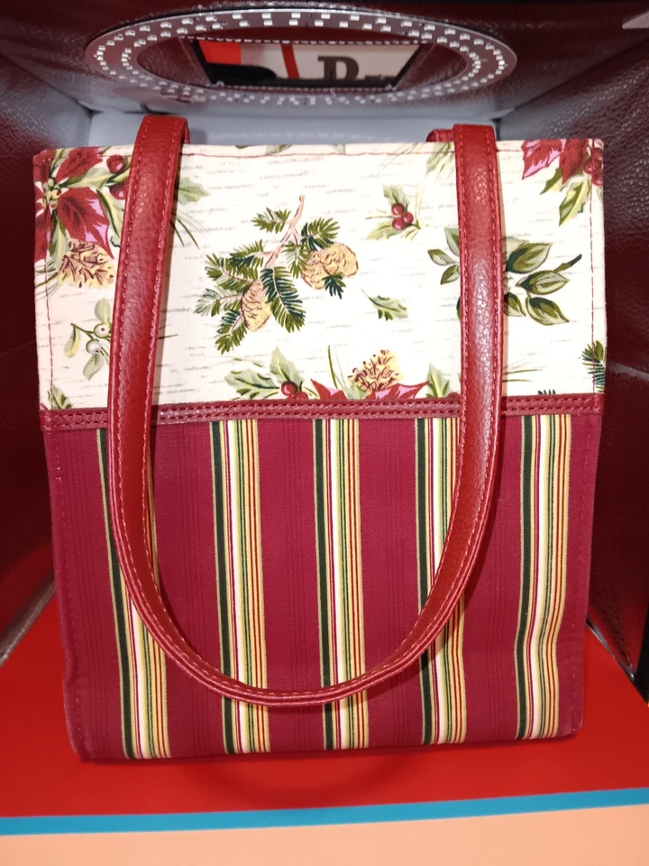 Bolso/cartera Longaberger de lona con forro floral rojo y verde Foto 4 de 4