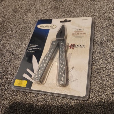 NIB Sealed Sheffield Premium Multi Tool Knife 15 in 1 Stainless W/Pouch