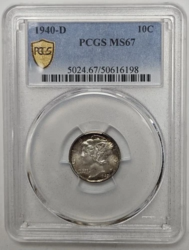 1940 D Denver Mint Mercury Dime 10c PCGS MS 67