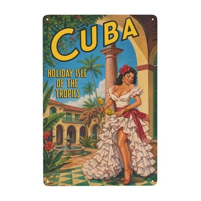 Cuba Holiday Isle of the Tropics Iron for Metal Sign 8x12 Inch