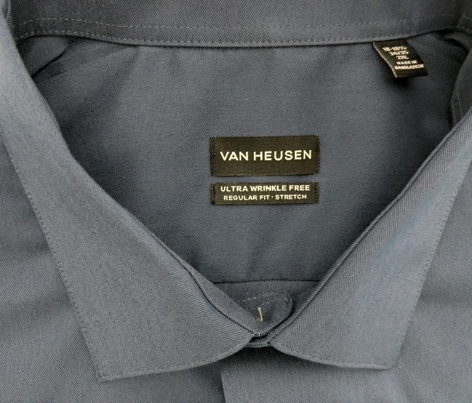 Camisa para hombre Van Heusen calce regular con botones talla 2XL 18-18,5 34/35 azul marino Foto 3 de 4