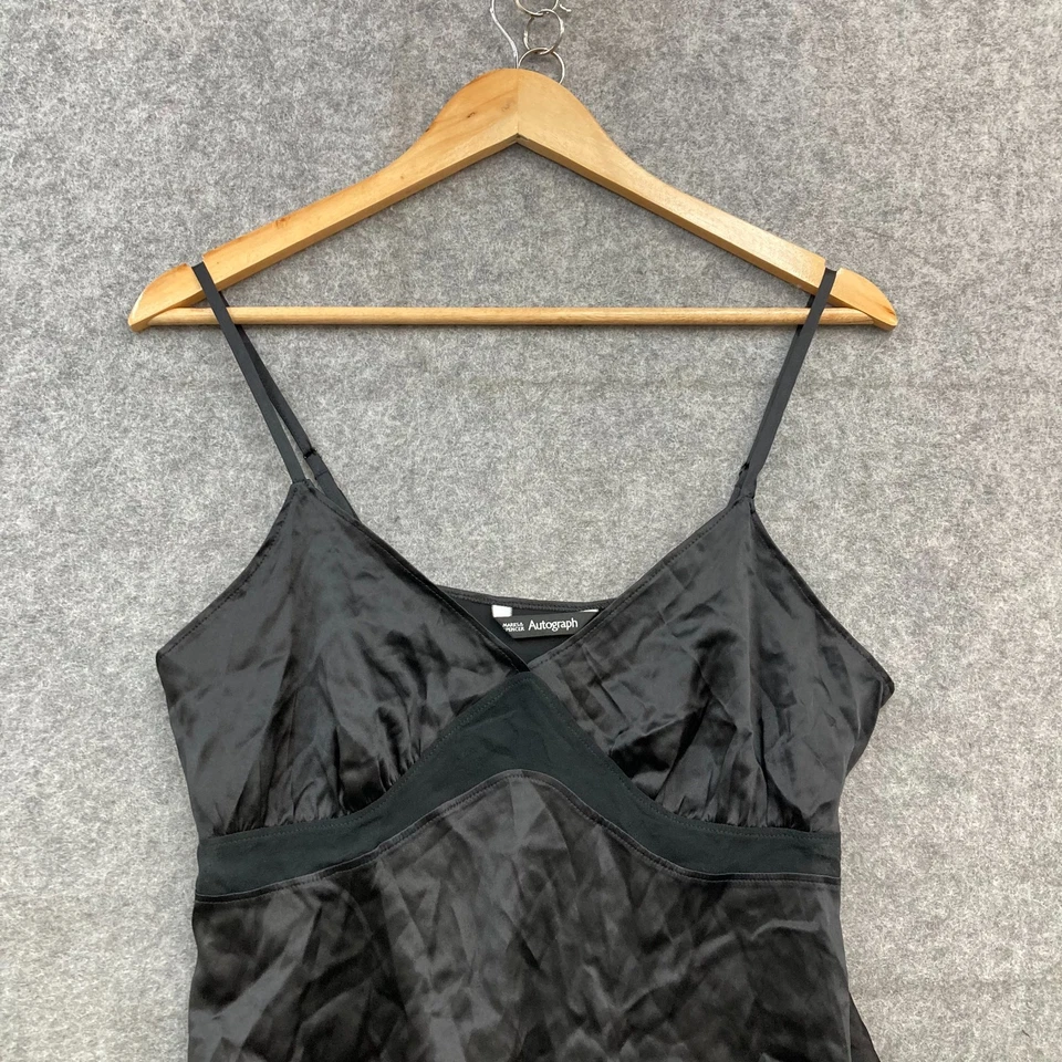 Marks and Spencer Silk Camisole Top Womens Small Black Satin Sleeveless 1907 — 第 3/4 张图片