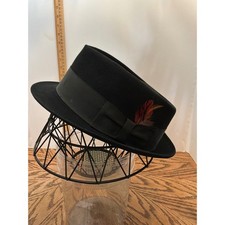 Vintage Mens Champ Kasmir Finish Wool Felt Fedora Hat Black Feather Accent