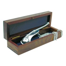 Bootsmannpfeife mit Kette & Holzbox Bootsmannspfeife aus Messing versilbert 15