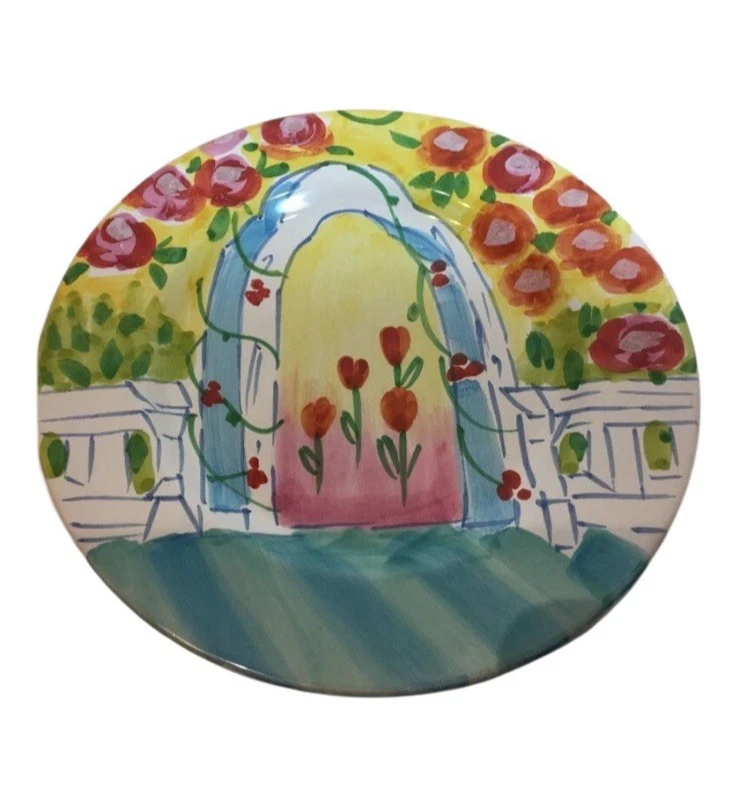 Juego de 4 platos de ensalada The Cellar Italia pintado a mano banco de jardín floral 1996 Foto 4 de 4