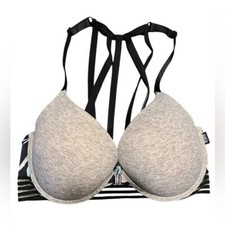Victoria's Secret PINK Wear Everywhere Push-up Bra SZ 32DD Gray Black Strappy