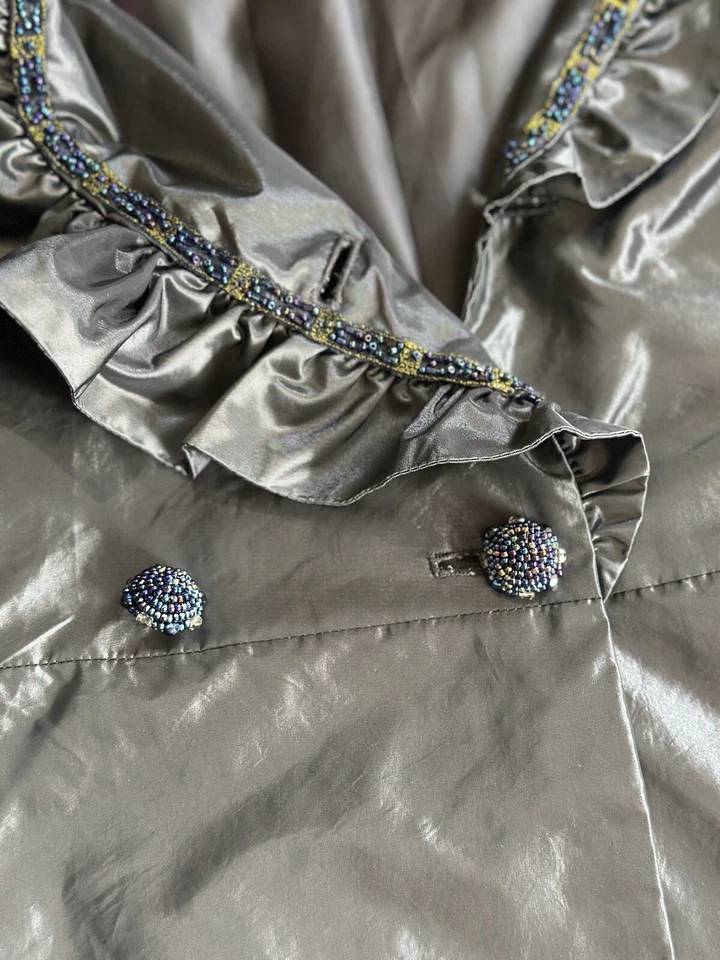 Pink Tartan Iridescent Rain Coat Size 8 Jeweled Missing Belt - Image 4 of 4