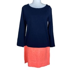 J.Crew Maritime Colorblock Shift Dress in Navy Blue n Bright Melon Women's Sz Sm