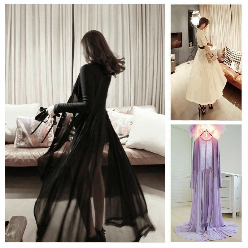 ALTRA Maxi Cardigan Donna Trasparente Manica Lunga Kimono Giacca Aperta Lunghezza Intera Cascata