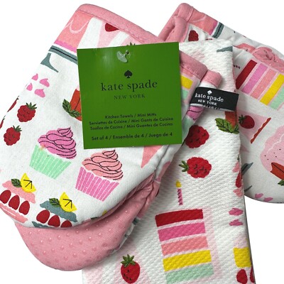 Kate Spade Kitchen Towels & Oven Mini Mitts Set Cupcakes Pies