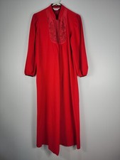 Vintage Vanity Fair Red Fleece Nightgown House Coat Womens Sz S Embroidered 1909