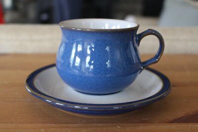 Denby Pottery Imperial Blue original shape coffee cup & saucer ''Speckled''