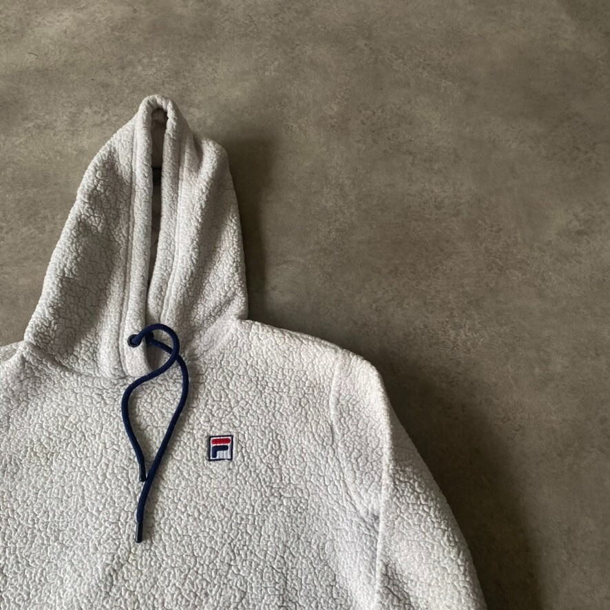 Fila Felpa con Cappuccio Donna Piccola Relaxed Fit Teddy Felpa in Morbido Pile Bianco