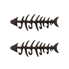 Set of 2, Cast Iron Faux Rusted Fish Skeleton Wall Hook, Nautical Home Decor