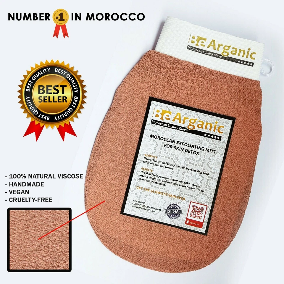 BE ARGANIC Moroccan Exfoliating Glove Bath Hammam Kessa Mitt Body Scrub Loofah