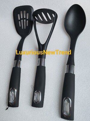 Neu 3tlg Utensilien Set Kartoffelstampfer Wender Solide Löffel Antihaft Kochhilfe Geschenk