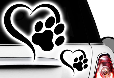 Love Heart Paw, Dog, Cat, Cat Paw Dog Paw xDecal Stickers x5