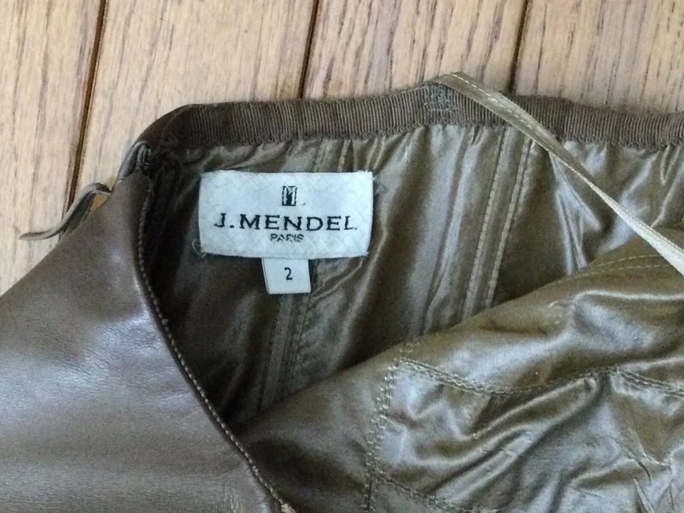 Vestido para mujer J. MENDEL marrón 100 % cuero sin mangas forro de seda talla 2 Foto 4 de 4