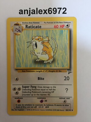 TOP Pokemon Karten 2.Generation Base Set Raticate 58/130 NEAR MINT