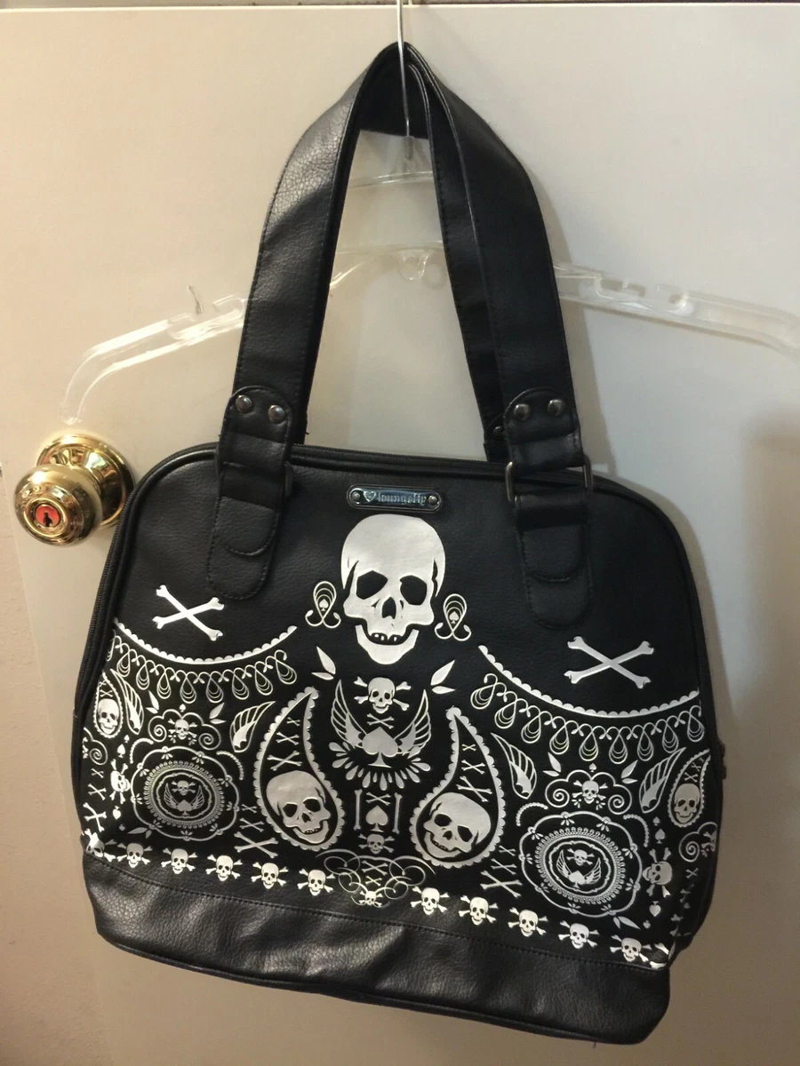 Loungefly Black Shoulder Purse Tote Bag Skull Bones Spade