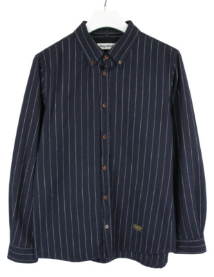 Kings Of Indigo Enda Shirt Herren Groß Knopf Kragen Nadelstreifen Muster Blau