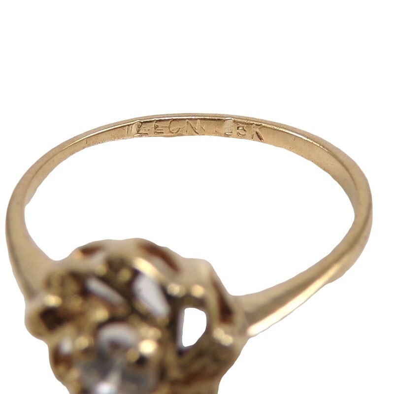 Solid 18K Yellow Gold Clear CZ Flower Ring Size 6 - image 5