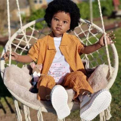 Huge 46'' Painted Reborn Doll Kits Black Skin Toddler Curly Hair Unfinished Doll