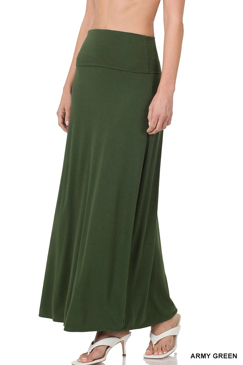 High waisted olive hot sale green maxi skirt