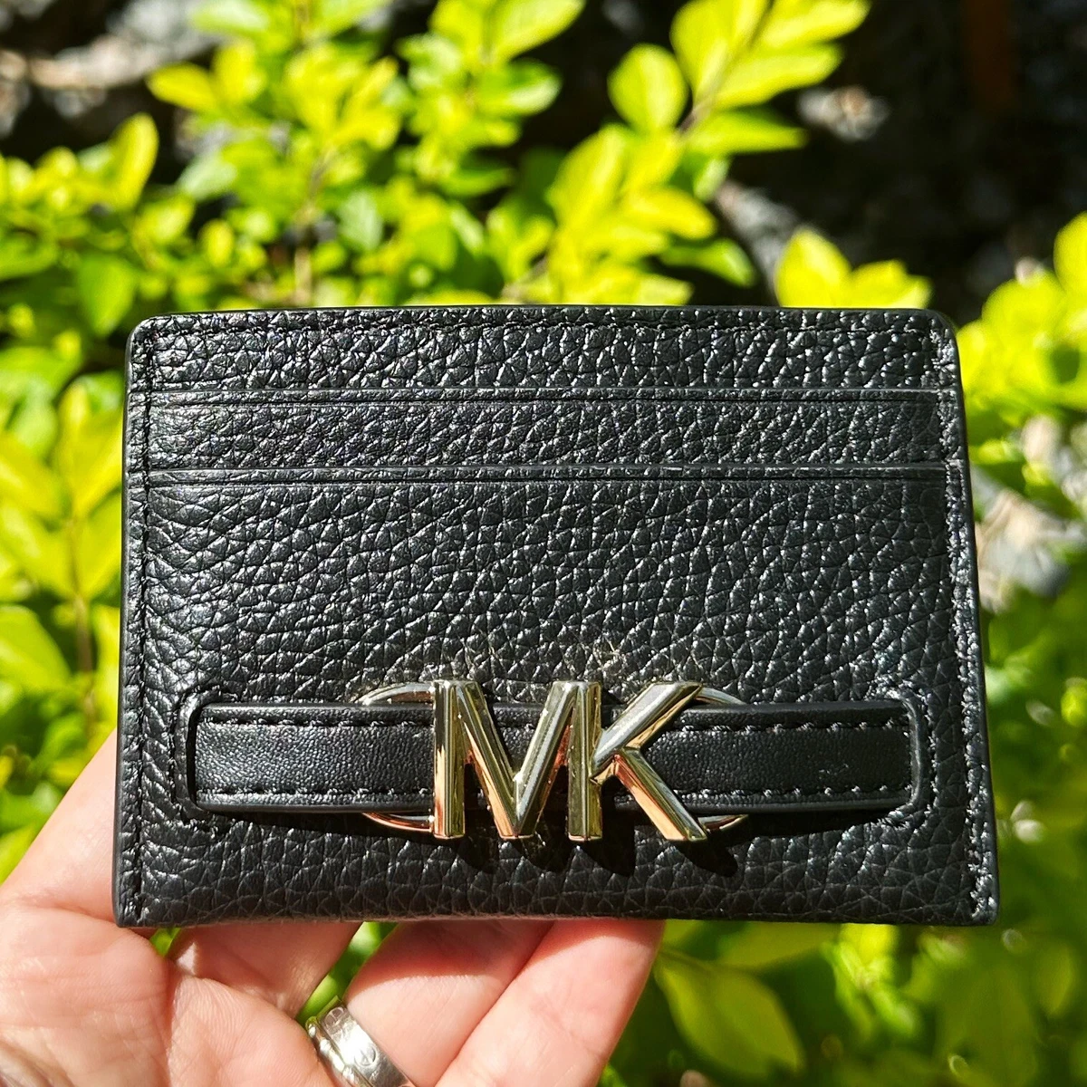  Michael Kors Reed Large Card Holder Wallet MK Signature Logo  Leather (Black) : Clothing, Shoes & Jewelry