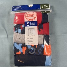Wonder Nation  Boys Boxer Briefs 5-Pair Underwear Cotton Tag Free XL 14-16 HH