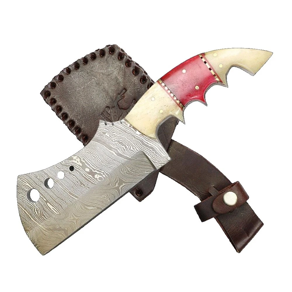 Damascus Steel Blade Hunting Collectible Modern Fixed Blade Knives Horn Handle