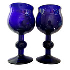 Cobalt Blue Stemmed Wine Glasses Tulip Shape Stemware Goblets Vintage