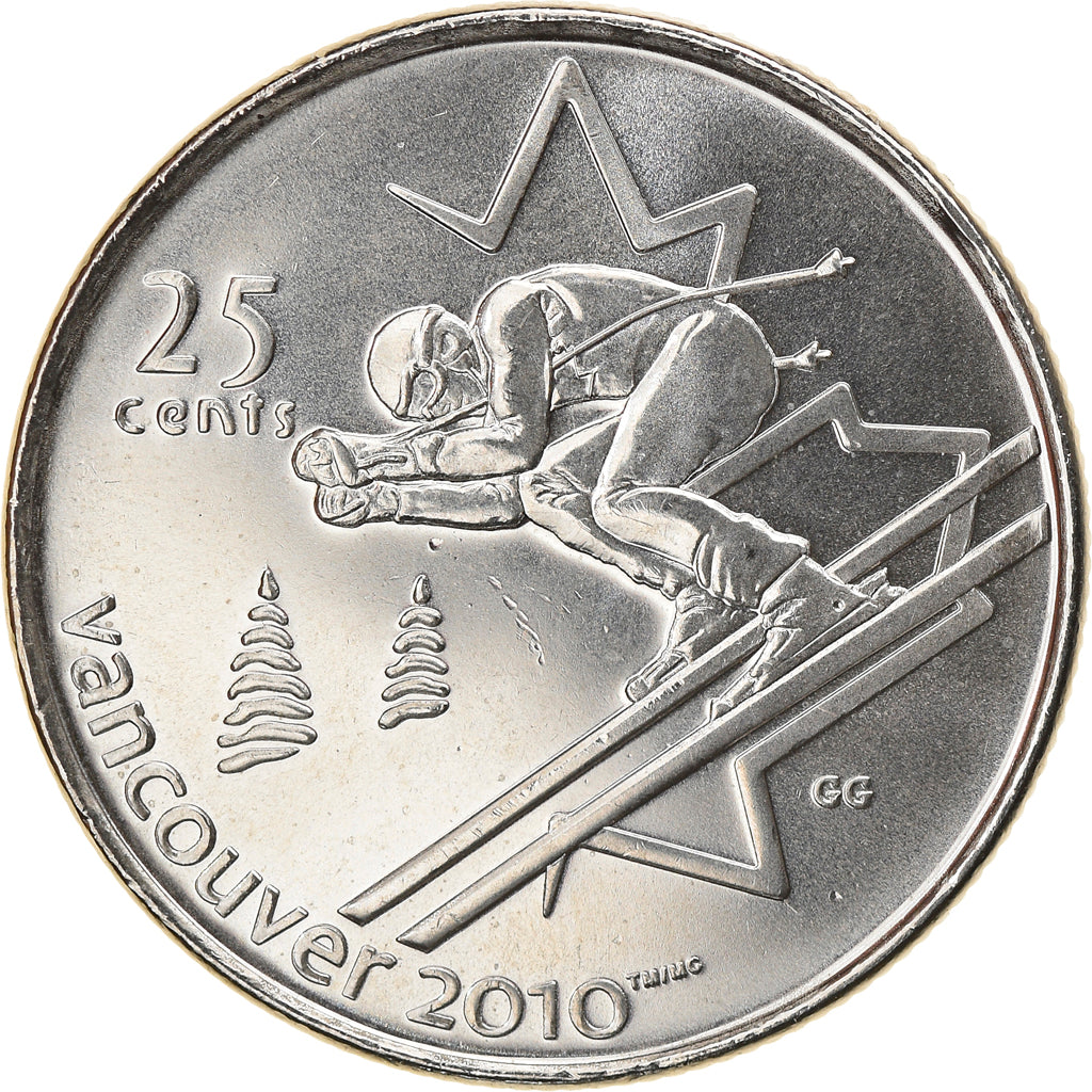 Canadian Coin Canada 25 Cents | Queen Elizabeth II | Alpine skiing