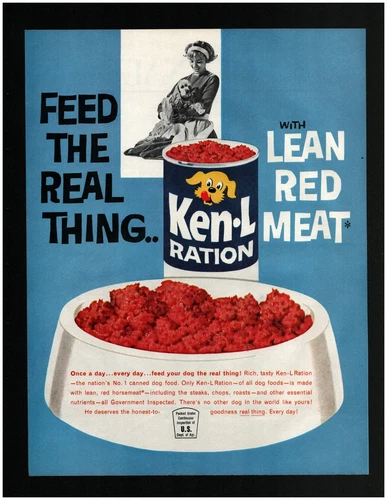 1962 Lean Red Meat Ken-L Ration Dog Food Original Print Ad ~ Real red horsemeat - Picture 1 of 1