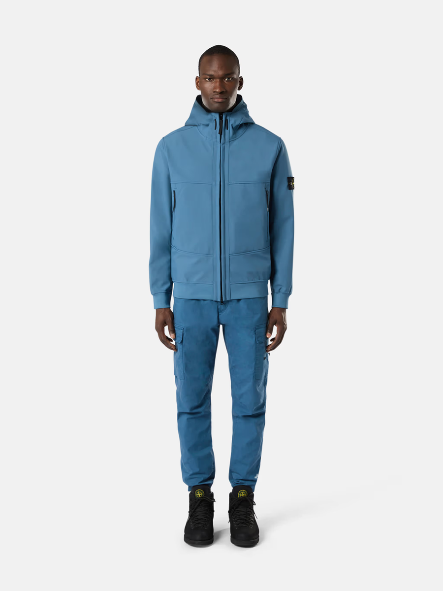 Stone Island Soft Shell-R Technology Hooded Jacket In Avio