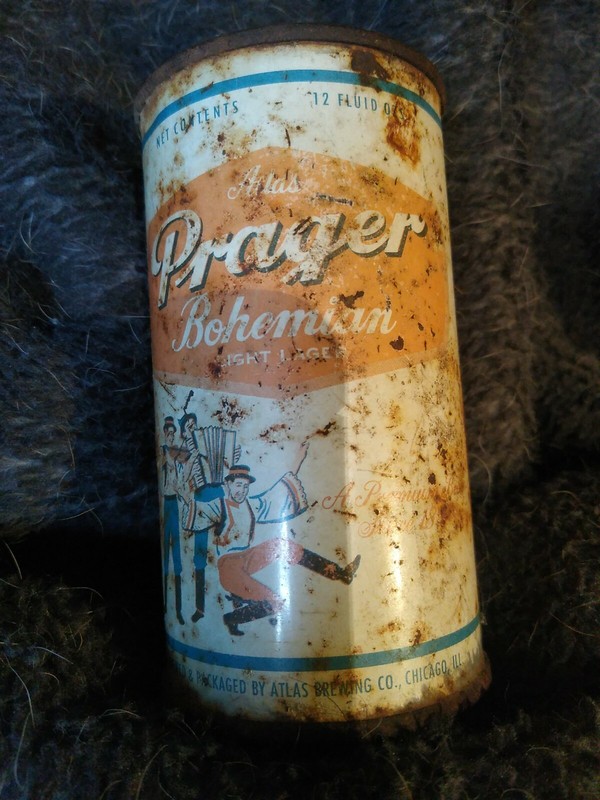 vintage ATLAS PRAGER BOHEMIAN LAGER; flat top BEER CAN Chicago