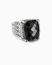 New DAVID YURMAN Wheaton Black Onyx Ring Sterling Silver and Pave Diamond Sz 6
