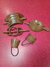 True Vtg Mid-century 1960s 70s Plastic Wood Grain Barrettes Ponytail Holders MOD