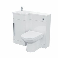 White L-Shape LH Small 900 FP Vanity Unit Sink Toilet Bathroom Furniture |Zebra