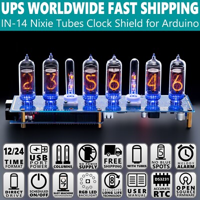 IN-14 Arduino Shield NCS314 Nixie Tube Clock 12/24h[TUBES COLUMNS] FREE SHIPPING