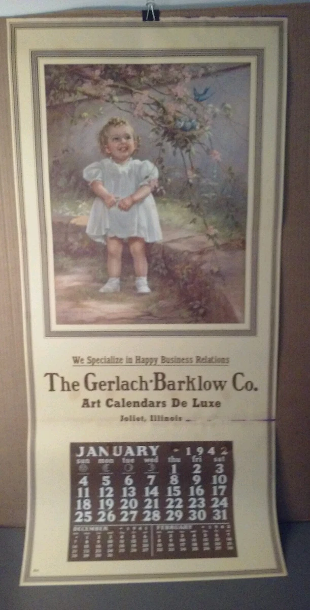ADELAIDE HIEBEL PRINT - HAPPY BLUEBIRD FAMILY -HUGE 1941 SAMPLE CALENDAR 46  X 21 | eBay