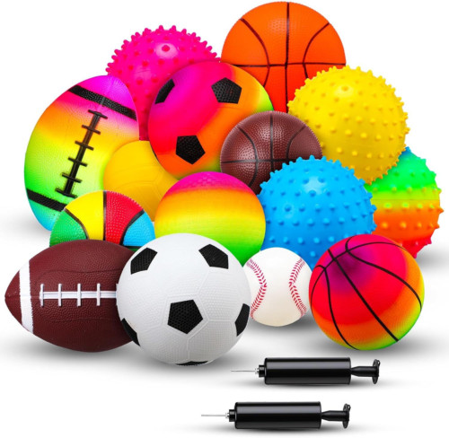 15 Pcs Sports Balls Set for Toddlers Assorted Rubber as pictures shown