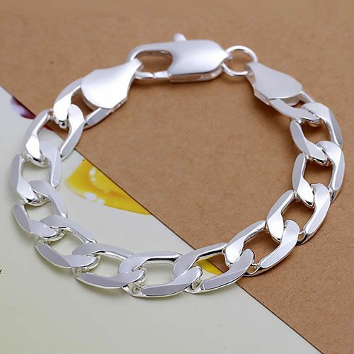 Bracelet Gourmette Plaqué Argent 925 - Longueur 20 Cm, Largeur 12 Mm, Mixte, Neuf