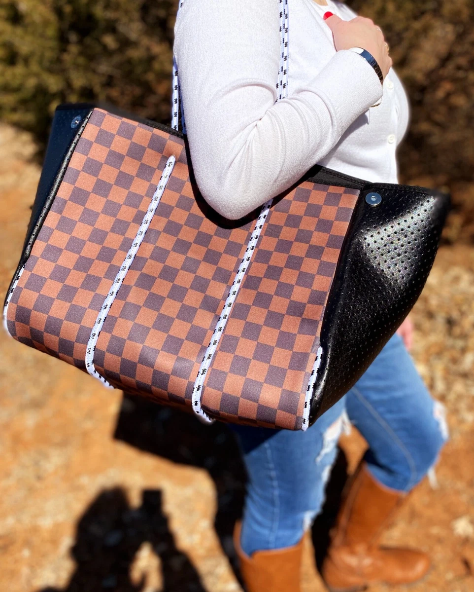 brown checkered bag