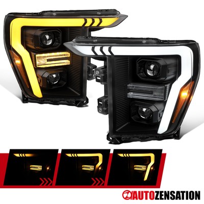 Fit 2021-2023 Ford F150 Smoke Halogen Projector Headlights LED Sequential Signal