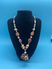 Sterling Silver Geniune Pearl Oval Stone Dangling Pendant Necklace