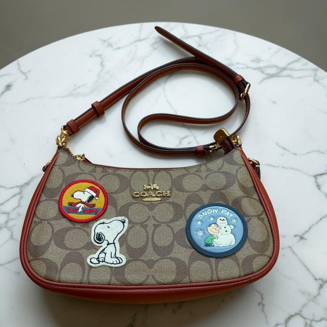 COACH x PEANUTS Teri Shoulder Bag Snoopy Signature Canvas 2 Way Auth