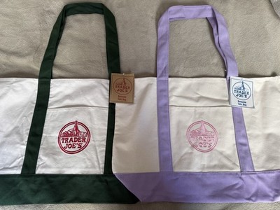 Trader Joe's Large Tote Bag Lavender and Green Set of 2